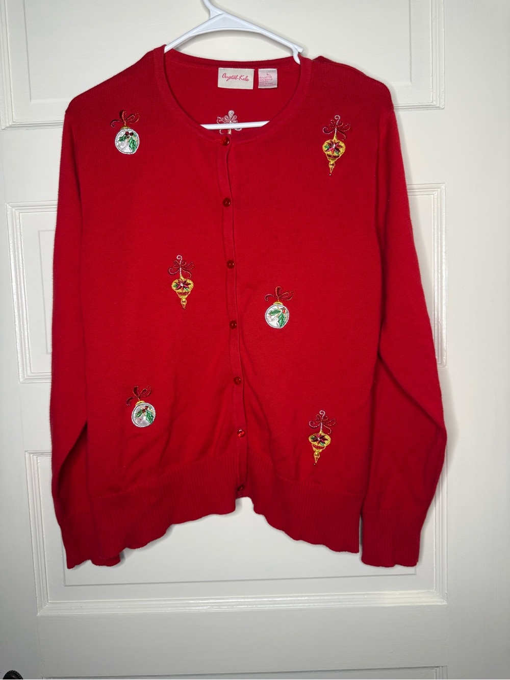 Red Embroidered Holiday Cardigan Sweater - Women